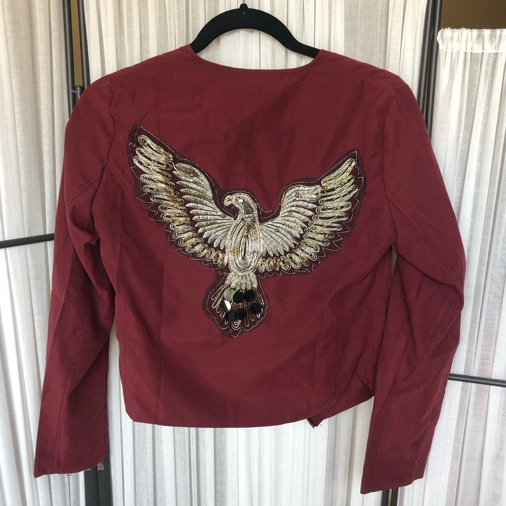 NWT Petite Emma bird badge suede jacket - burgundy